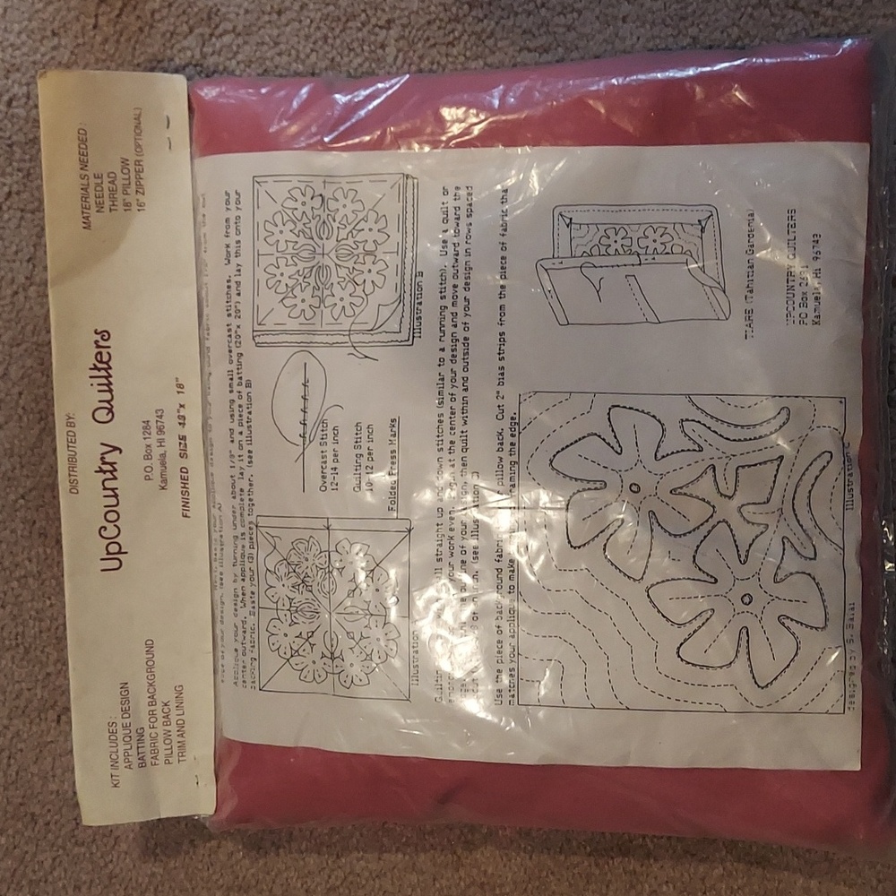 Vintage Gardenia Patch Needle Art Hawaiian Quilt Pillow Kit Sealed Package 1989 - Picture 2 of 4